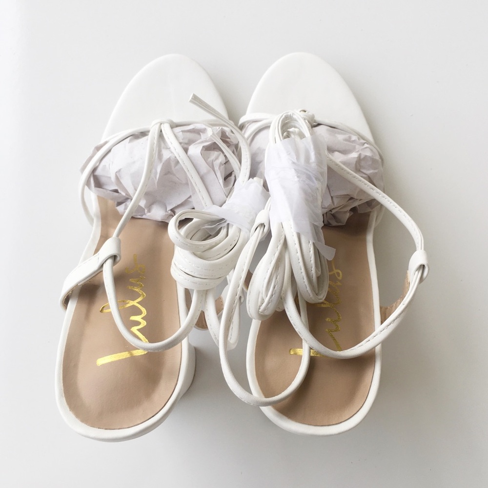 NEW Lulus Marc White Lace Up Heels - Picture 5 of 11